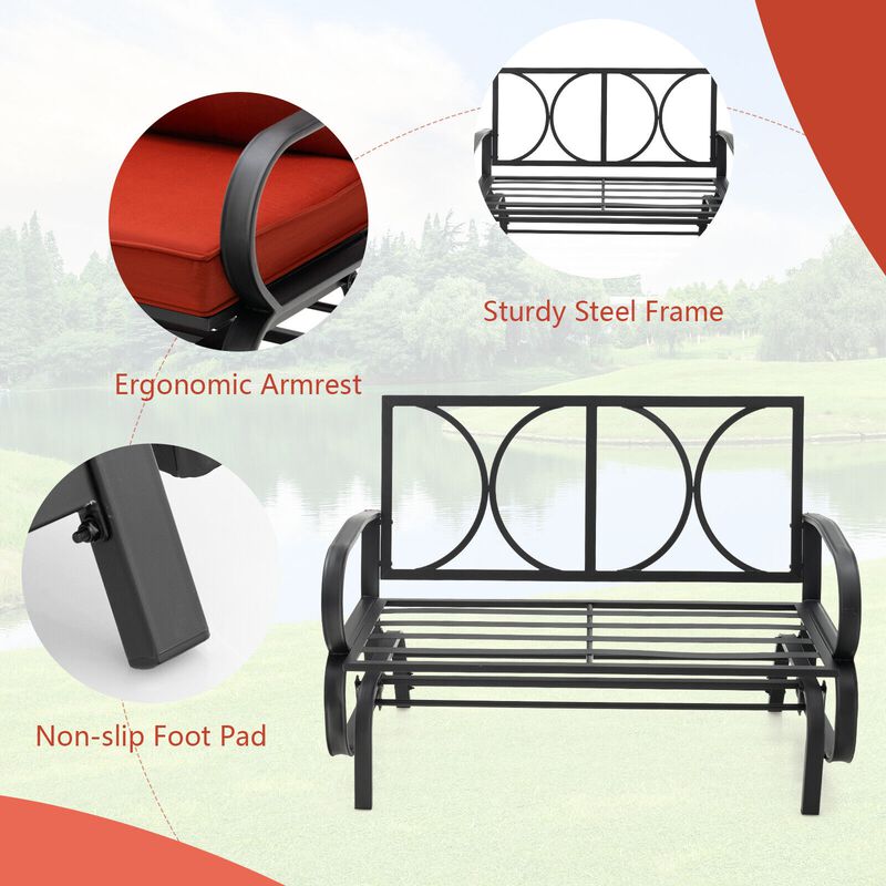 Patio 2-Person Glider Bench Rocking Loveseat with Cushioned Armrest