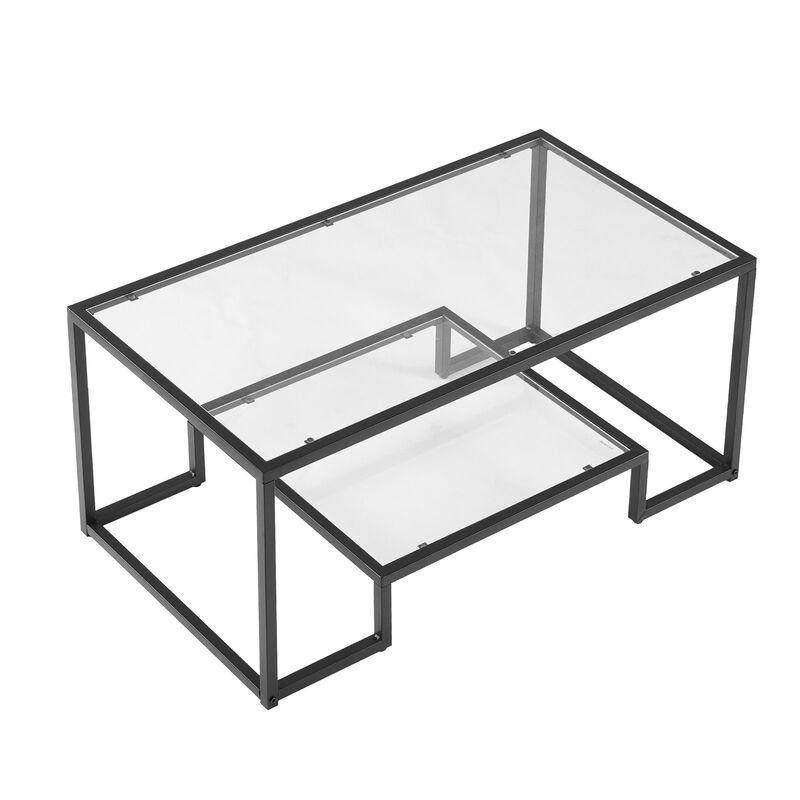 Modern Glass Coffee Table with Open Storage and Metal Frame image number 2