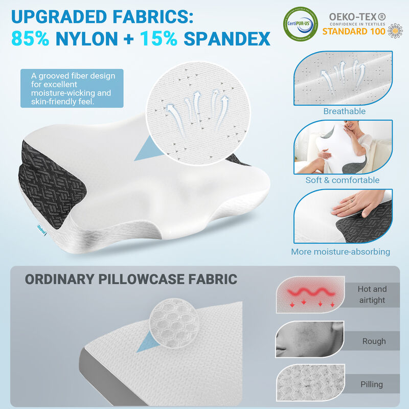 Elviros Cervical Neck Pillow for Neck Pain Relief, CPAP Pillow for Side, Back & Stomach Sleepers, Ergonomic Orthopedic Pillow for CPAP Users to Reduce Air Leaks and Mask Pressure, Dark Grey