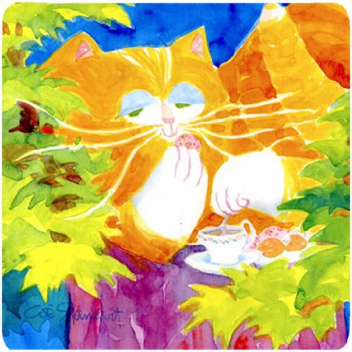 Caroline's Treasures 6101FC Cat Tea Time Foam Coasters (Set of 4), 3.5 H x 3.5 W, Multicolor