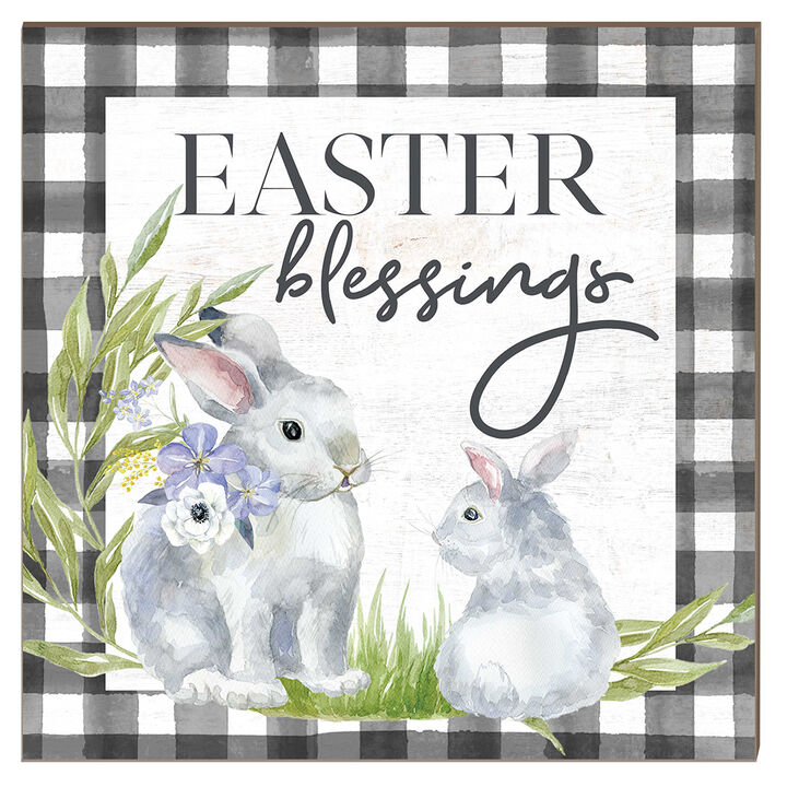 10" White and Green Buffalo Check "Easter Blessing" Wooden Sign