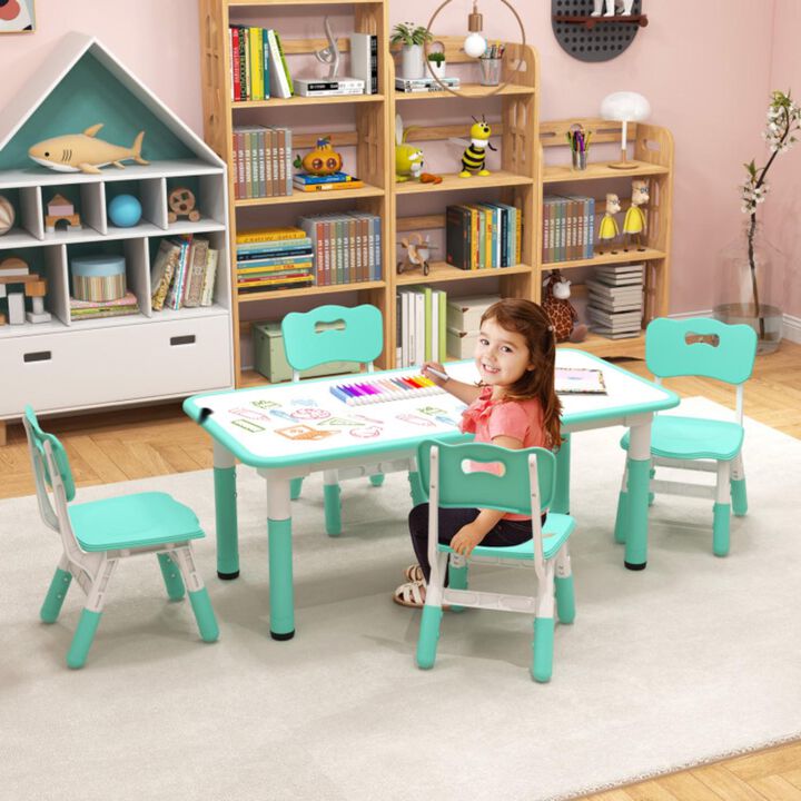 Hivvago Kids Table and Chairs Set for 4 with Graffiti Desktop