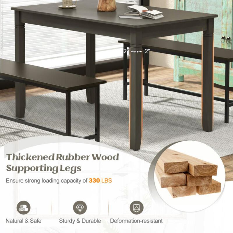 Compact Rectangular Dining Table for 4 People &ndash; Wood and Rubber Wood Legs