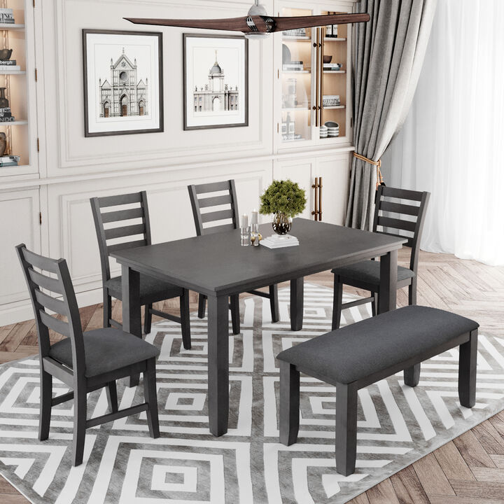 Merax Dining Room Table and Chairs with Bench, Set of 6