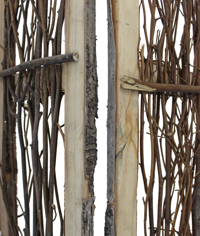 Rustic Birch and Twig 4-Panel Folding Room Divider – Nature-Inspired Privacy Screen