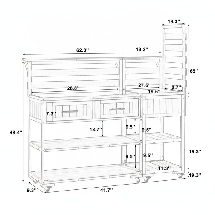ELEMENT ACE Large Modular Outdoor Kitchen Island Cart Grill Prep Table With Storage Drawers Raised Shelf For BBQ Patio Garden Potting