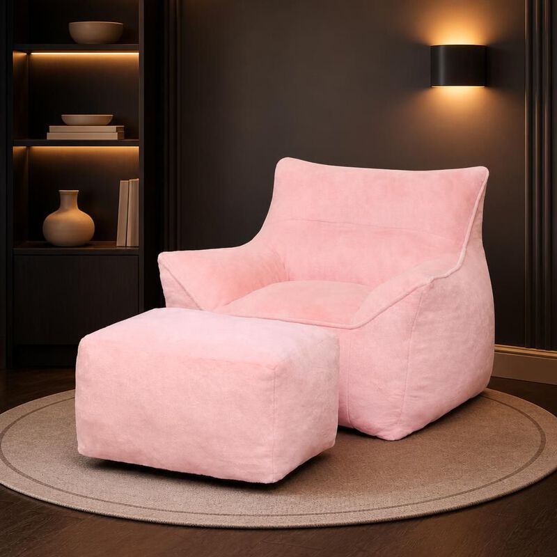 GOODSILO Soft Tufted Foam Filled Faux Fur Bean Bag Chair Comfy Lazy Sofa for Living Room Bedroom Ideal for Relaxing and Lounging image number 2