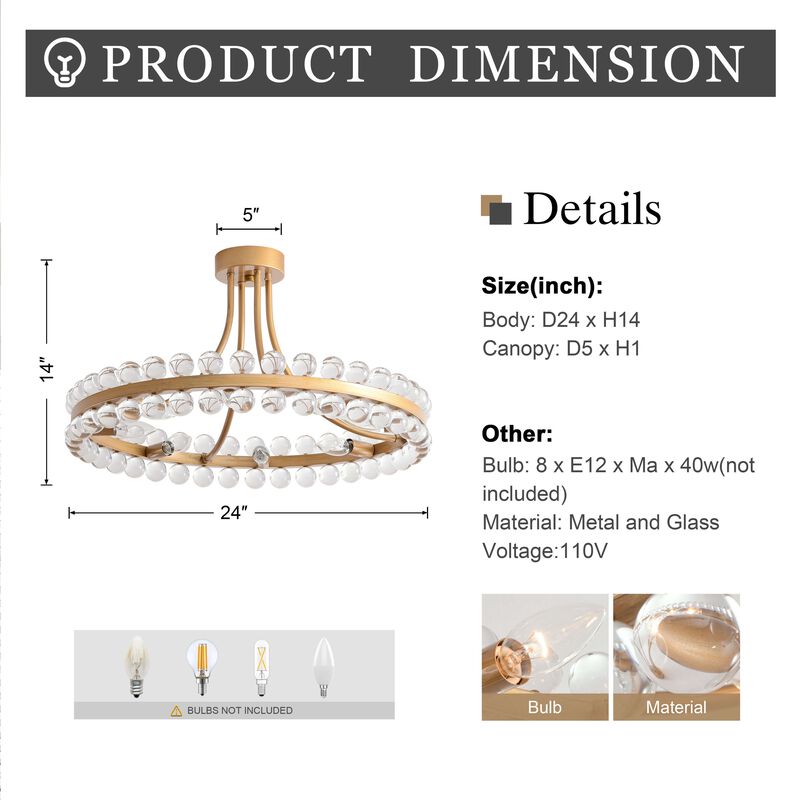 Esme 8-Light Wagon Wheel Crystal Semi-Flush Mount image number 4
