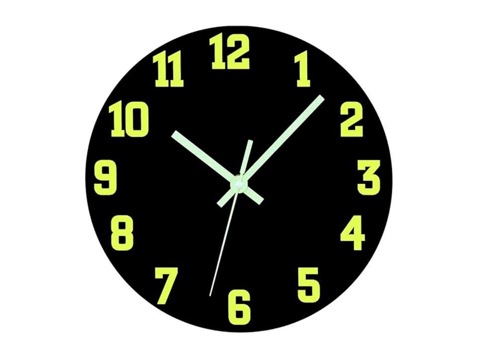 Glow In The Dark Night Light Black Wall Clock 8 Inch Silent Non Ticking Modern