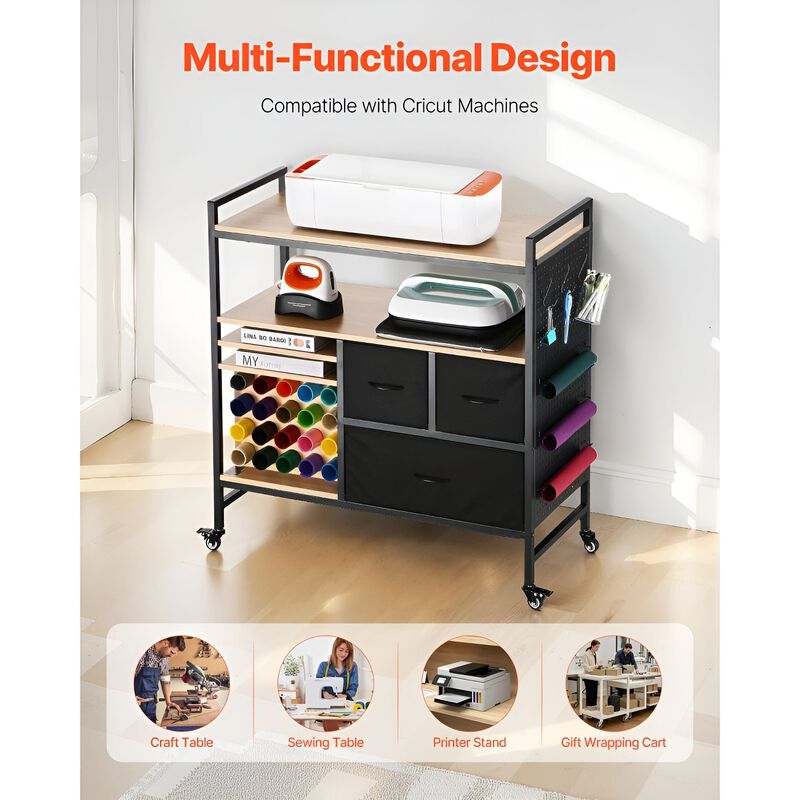 Rolling Craft Table Organizer Cart for Cricut Machines Storage Unit image number 3