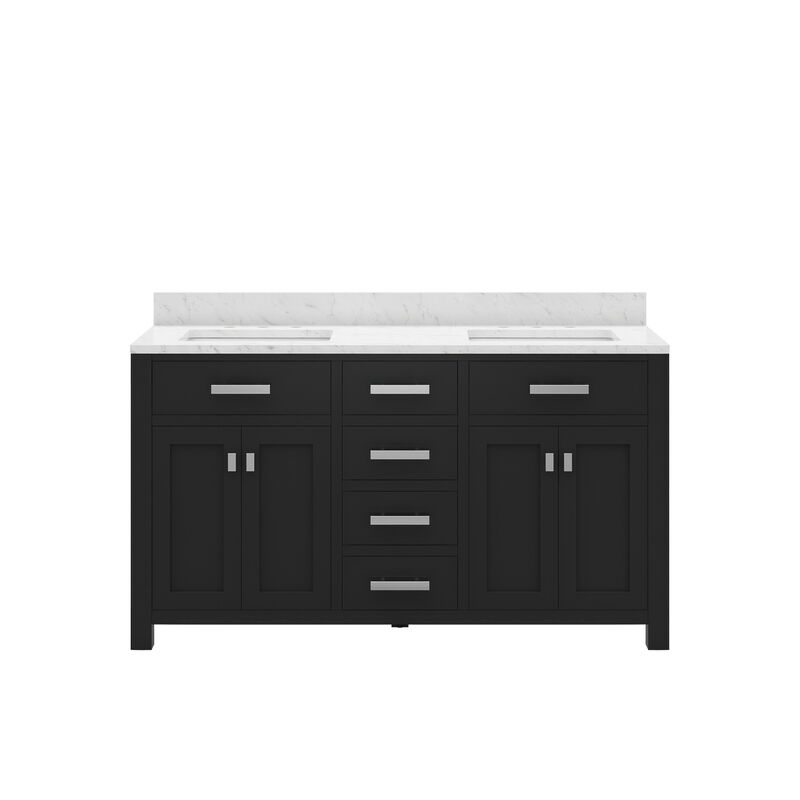 Madison 60 In. Double Sink Carrara White Marble Countertop Bath Vanity in Espresso