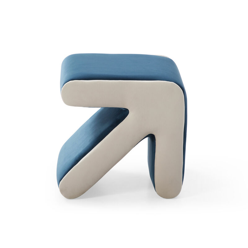 Streamdale Modern Velvet Upholstered Stool & Coffee Table, Blue+Beige