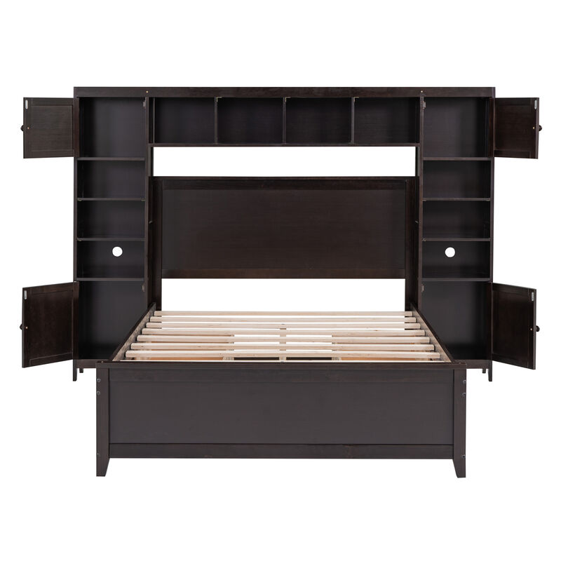 Whisen Modern Design Full Size Wooden Bed With All-in-One Cabinet, 4 Drawers and Shelf - Gray