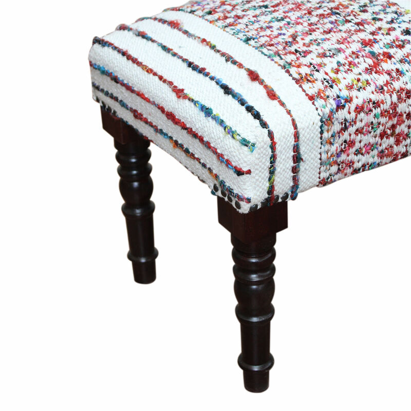 Stylish Upholstery Bench &ndash; Chevron Stripe Fabric Design with Strong Wooden Legs