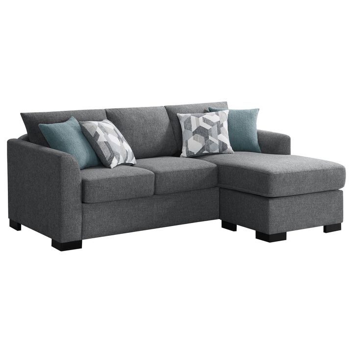 Storia Sleeper Sectional Chaise Sofa, Heather Gray, 4 Pillows, 84 Inch - Benzara