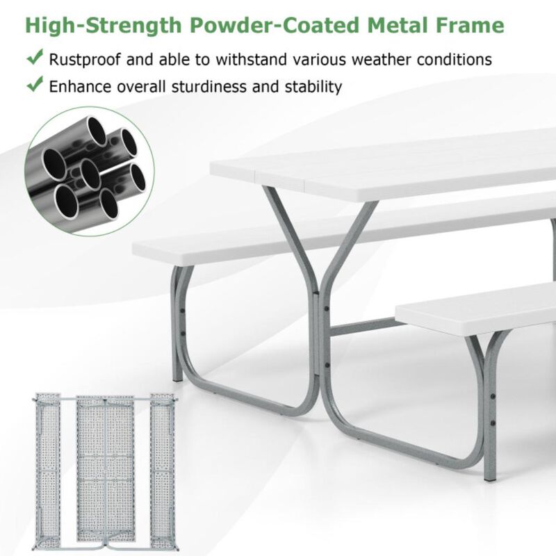 Hivvago Picnic Table Bench Set with HDPE Tabletop for 8 Person