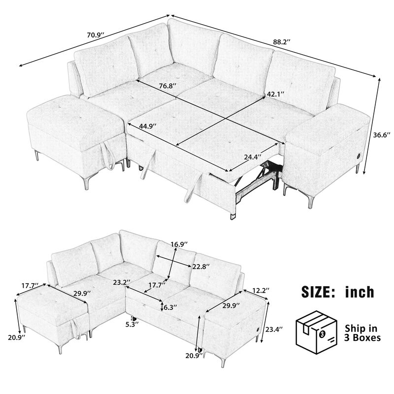 Merax Merax L-shaped Sofa with 2 Cup Holders and 2 USB Ports image number 9