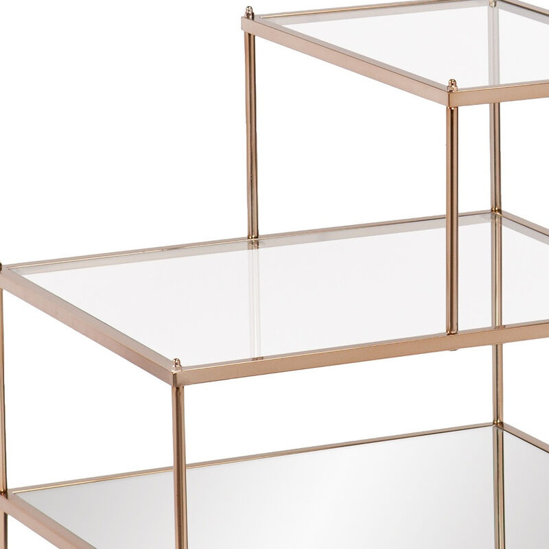 Hivvago 24 Inch  Gold And Clear Glass Tiered Rectangular End Table