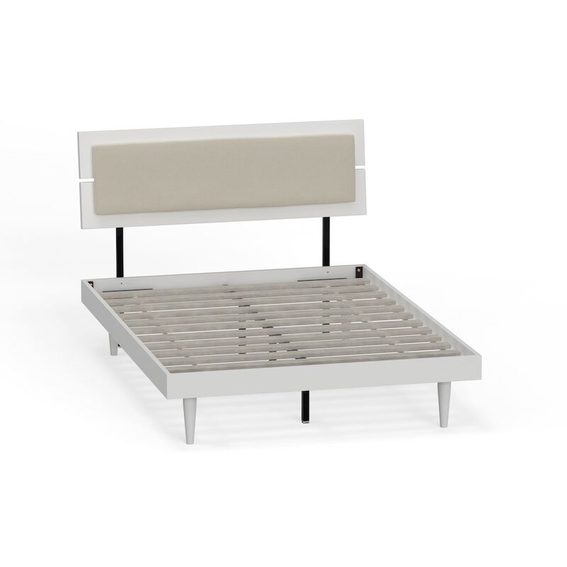 Comfort Pointe Benoni Full Wooden Bed with Taupe Cushion White