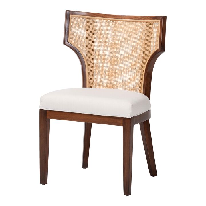 bali & pari Franco Dining Chair - Sculpted Seating with Woven Rattan Backrest and Upholstered Seat for Kitchen or Dining Room