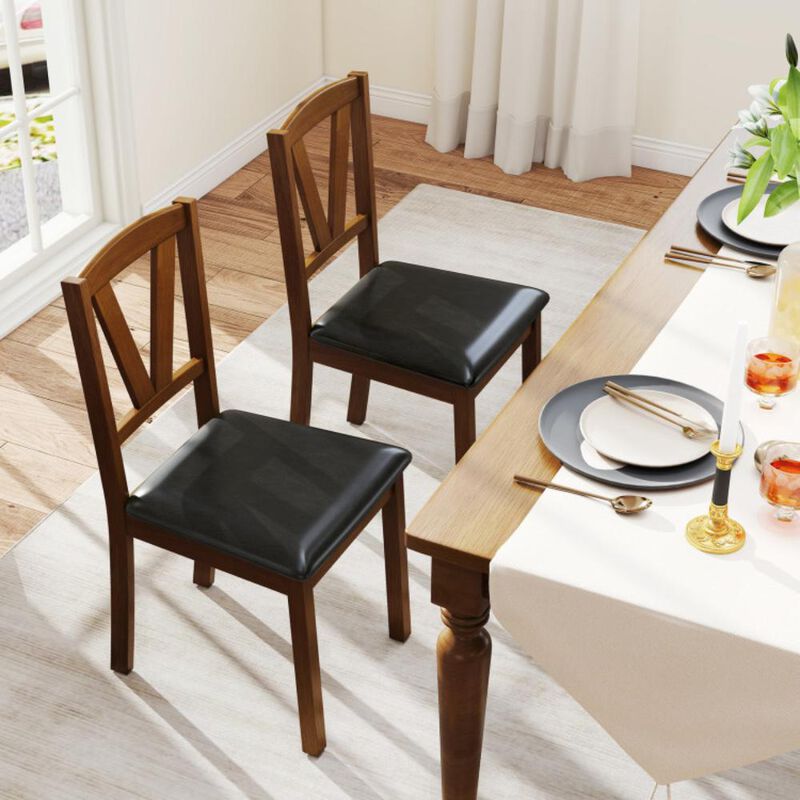 Hivvago Wooden Dining Chair Set of 2 with PU Leather Upholstered and Rubber Wood Frame