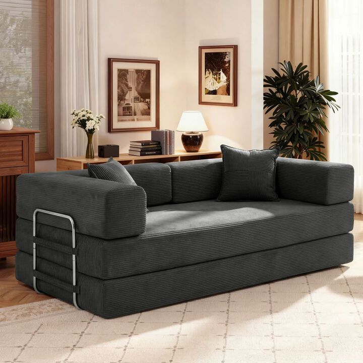 78" Convertible Corduroy Sofa Bed, 5-in-1 Folding Futon Couch, Boneless Sleeper for Living Room