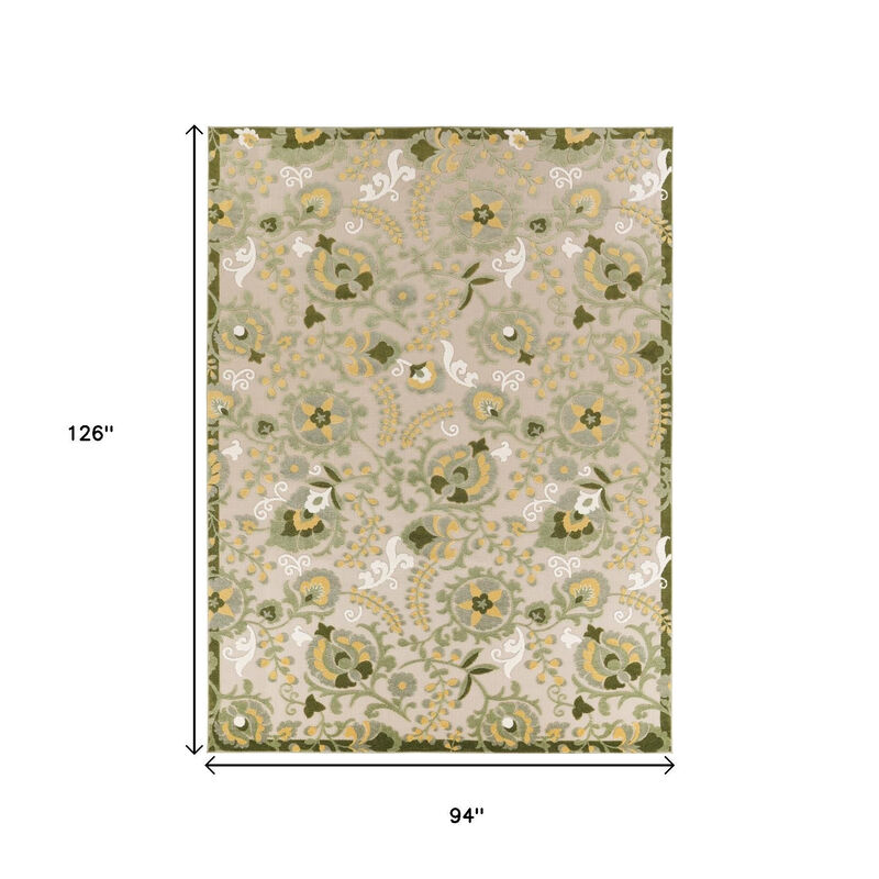 HomeRoots 8' X 11' Ivory Green And Yellow Floral Indoor Outdoor Area Rug image number 6