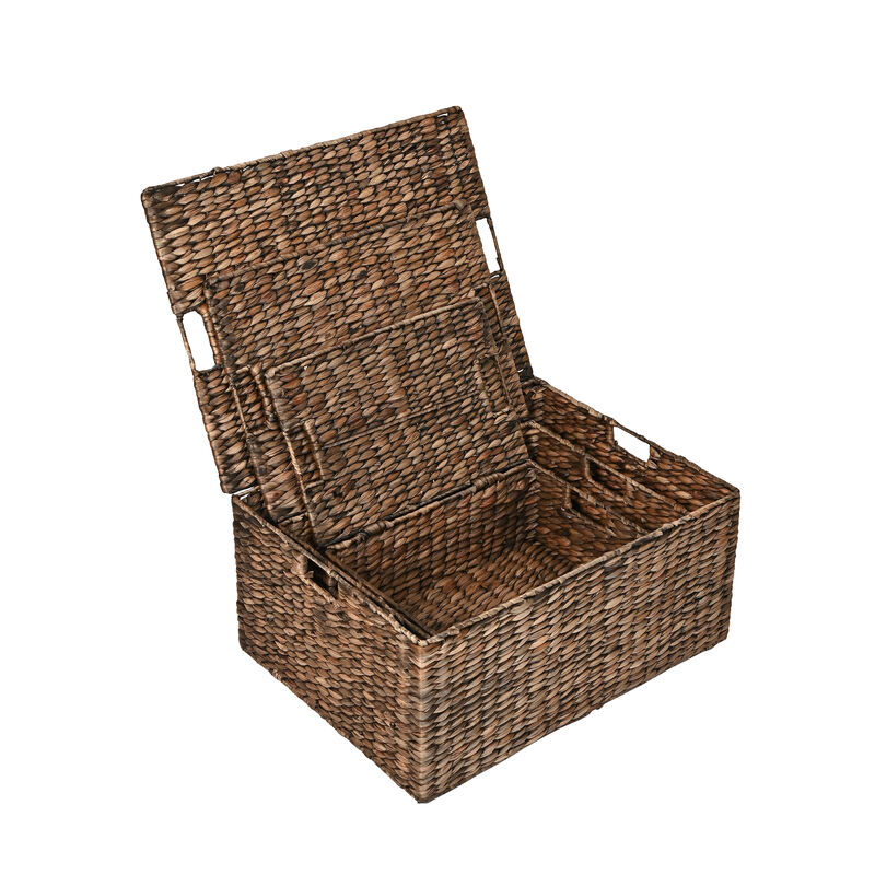 Brooks Classic Farmhouse Woven Hyacinth Rectangular Storage Baskets with Lids and Handles