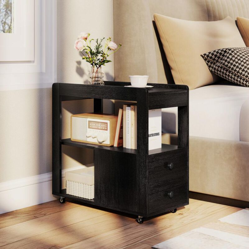 Hivvago 2-Drawer Sofa Side Table with Shelves for Living Room