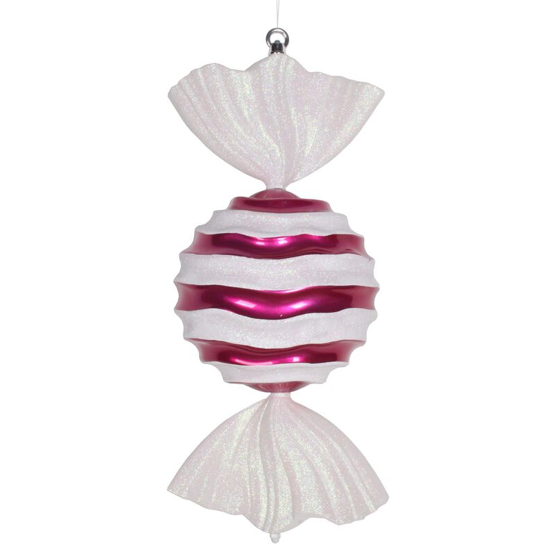 Vickerman 18.5" Cerise-White Striped Wave Candy Christmas Ornament image number 0