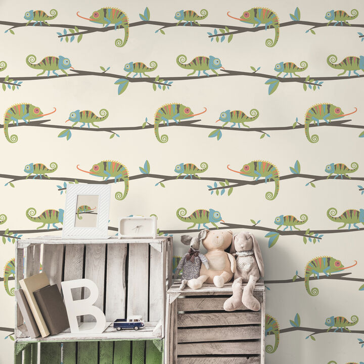 Chameleon Family Green Canopy Stroll Wallpaper