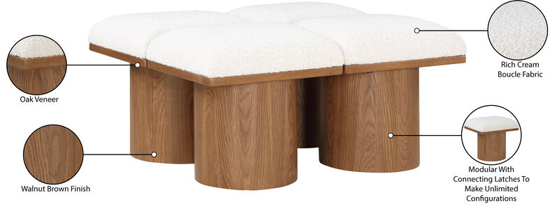 Meridian Furniture Pavilion Cream Boucle Fabric Bench