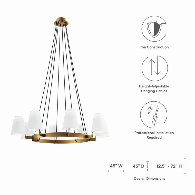 Modway Surround 8-Light Chandelier in White Satin Brass image number 7