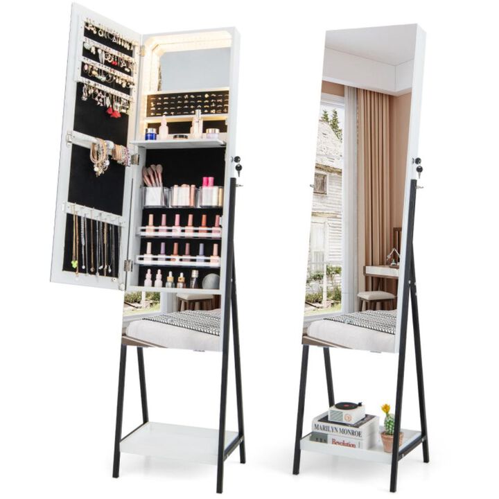 Hivvago Lockable Freestanding Jewelry Organizer with Full-Length Frameless Mirror