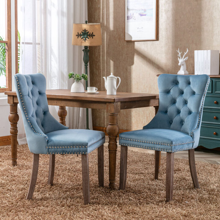 Streamdale Modern Velvet Dining Chairs 2-PCS Set, Light Blue