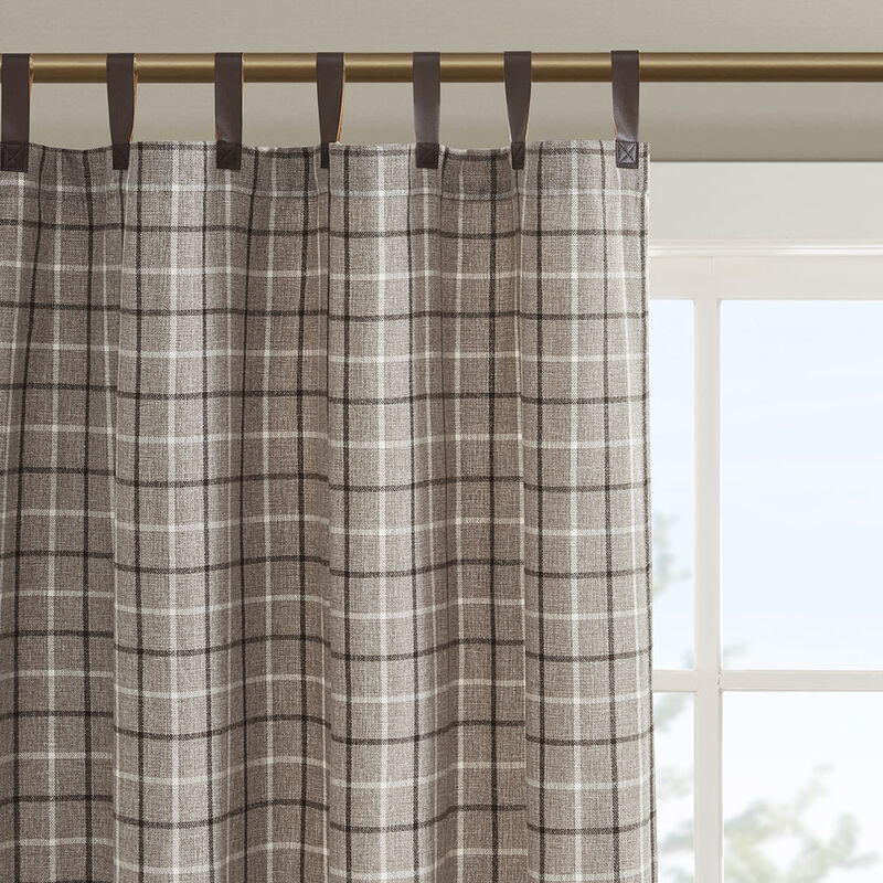Gracie Mills Brianna Rustic Plaid Faux Leather Tab Top Curtain Panel