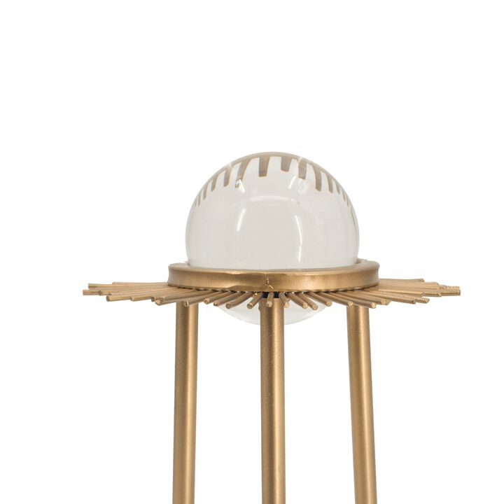 12, 9, 8 Inch Set of 3 Crystal Balls, Decorative Accent, Gold - Benzara