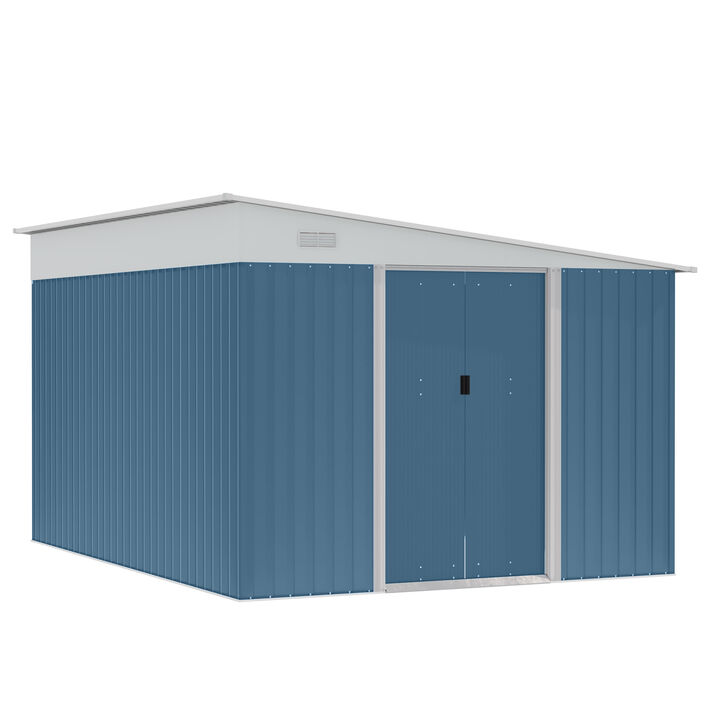 Outsunny 11' x 9' Outdoor Storage Shed, Galvanized Metal Utility Garden Tool House, 2 Vents and Lockable Door for Backyard, Bike, Patio, Garage, Lawn, Blue