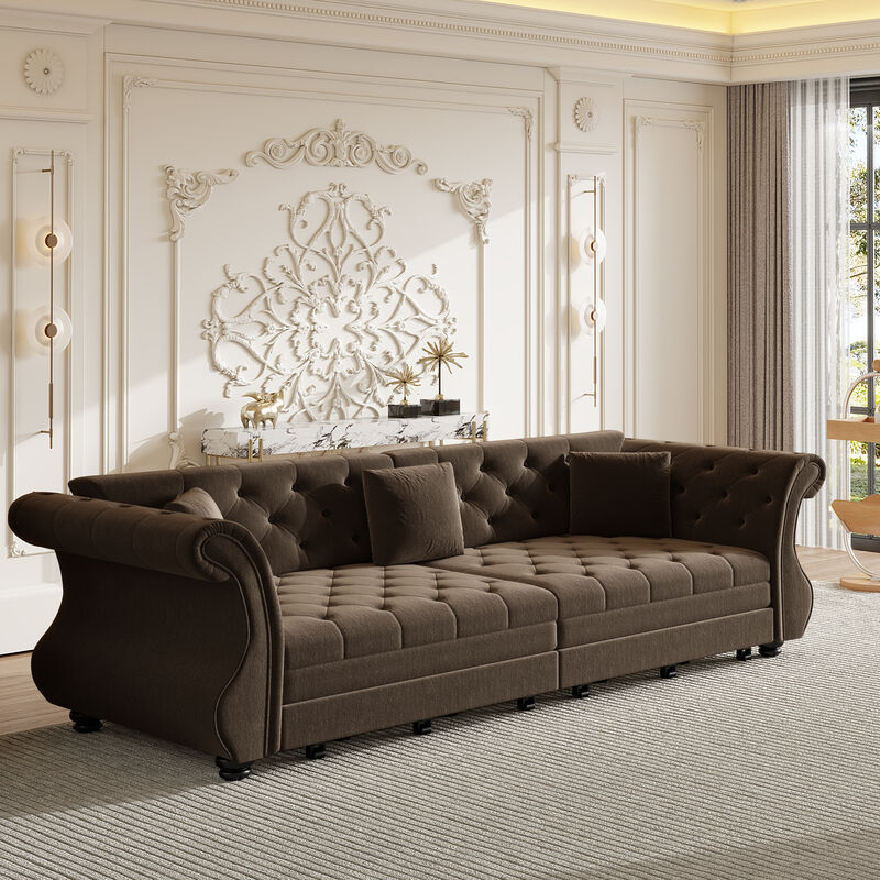Merax Convertible Chesterfield Velvet Sofa Bed Classic Roll Arm Velvet sleeper sofa image number 1