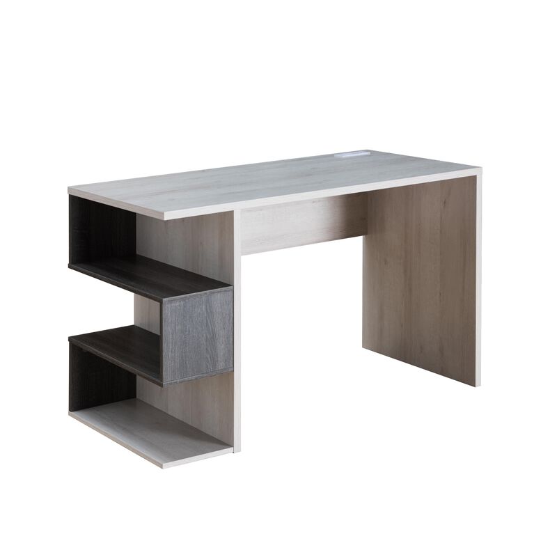 White Oak & Distressed Grey Home Office Computer Desk with Side Shelves