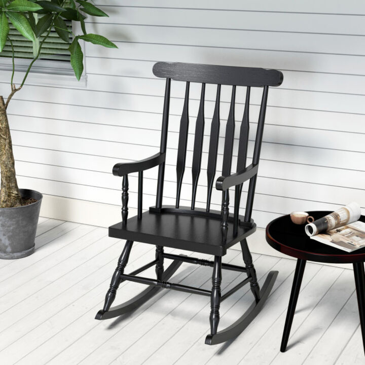 Wooden Rocking Chair with Solid Wood Frame for Patio Garden and Porch