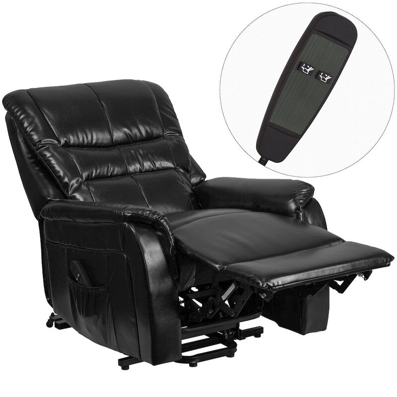 Flash Furniture Black Leather Soft Remote Powered Lift Recliner for Elderly