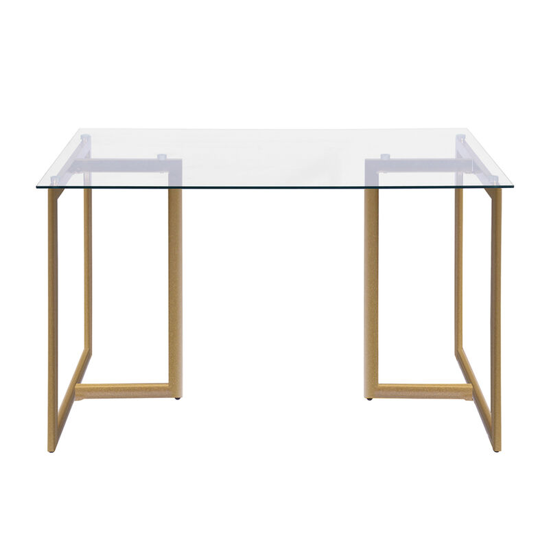 47" Iron Dining Table with Tempered Glass Top, Clear