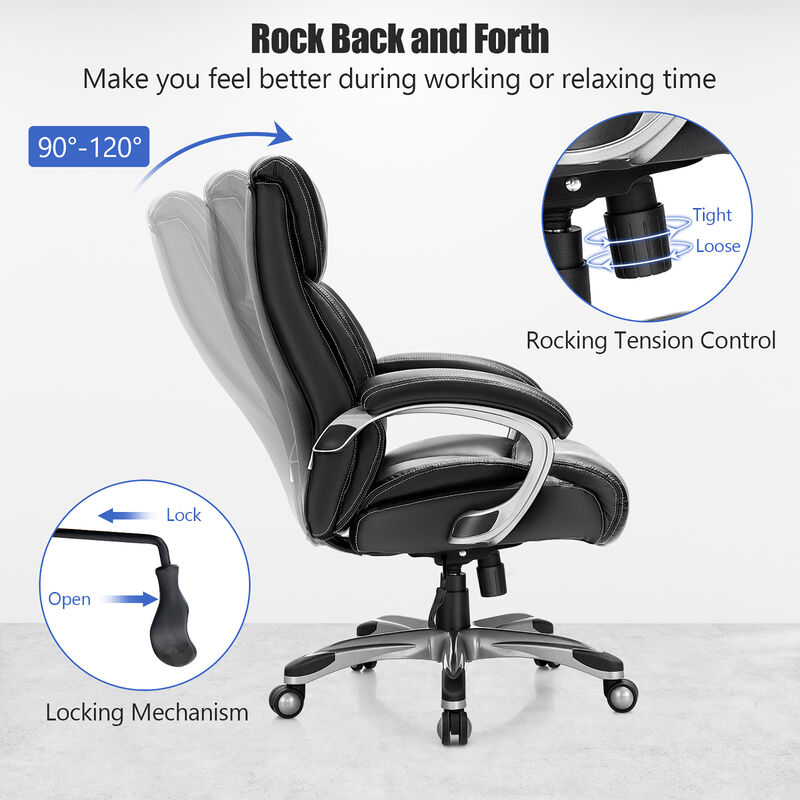 Costway 400LBS Big & Tall High Back Adjustable Swivel Leather Office Chair Black image number 6