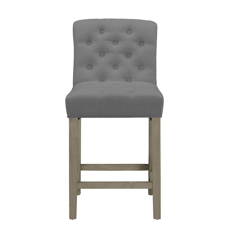 Glamour Home Set of 2 Gray Fabric Counter Stool Roll Back Design and Tufted Buttons