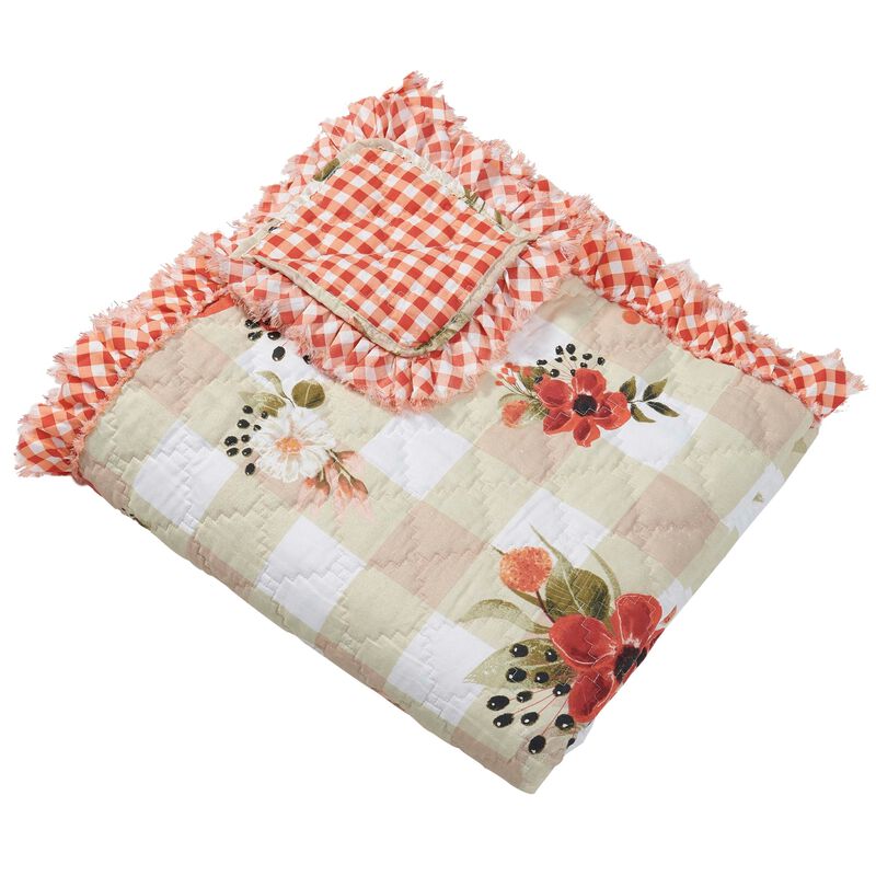 Greenland Home Wheatly Farmhouse Gingham Quilted Throw, 50x60-inch, with Ruffle Trim