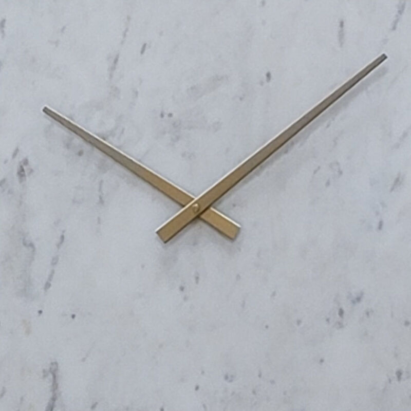 Decorative Contemporary Metal Wall Clock Marble Look Face, Gold Rim and Handles with Hanging Band, for Dining, Living Room, or Kitchen