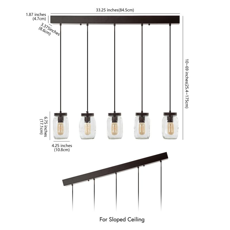 Gaines 5-Light Farmhouse Industrial Iron Mason Jar Linear LED Pendant