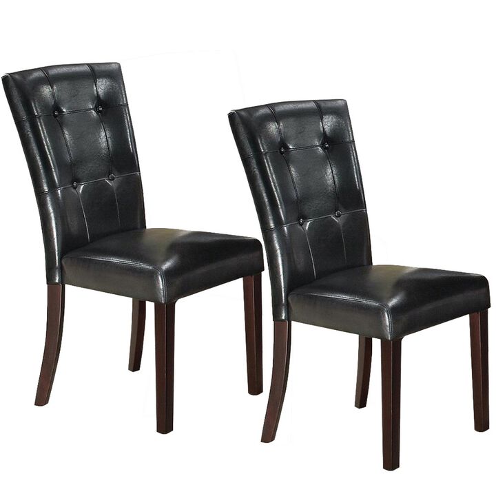 Leather Upholstered Dining Chair With Button Tufted Back Set Of 2 Black-Benzara