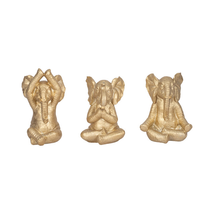 Resin, S/3, 8"h, Yoga Elephants, Gd